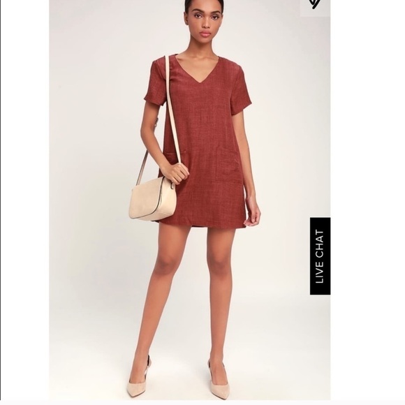 Lulu's Poppy Rusty Rose V-Neck Mini Shift Dress - Picture 1 of 11